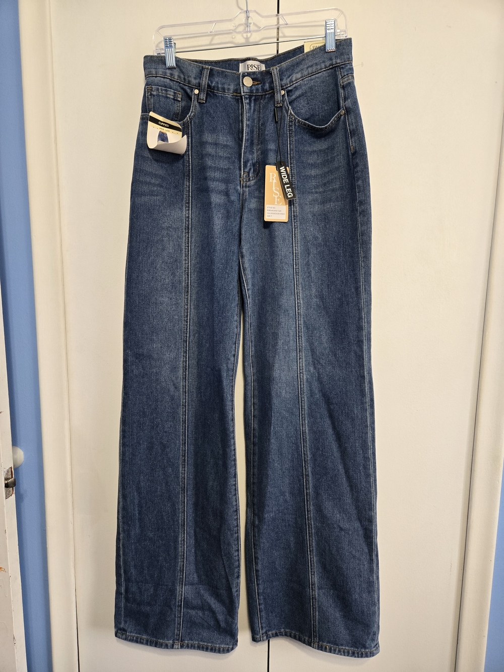 NWT Rise Supply Co Wide Leg Cuffed Jeans Size 7‎ High Rise 100% Cotton